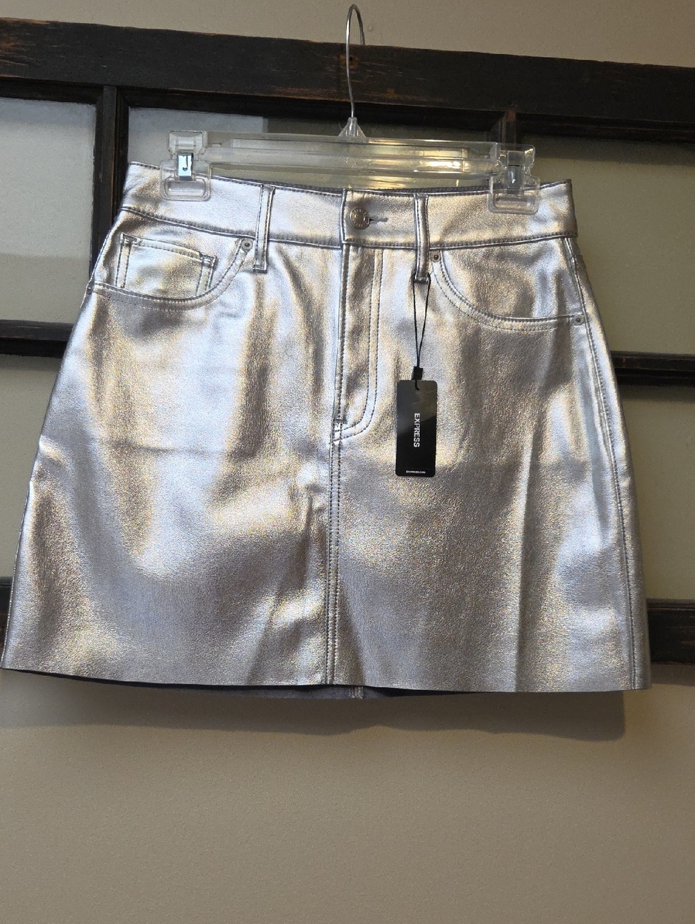 Express Silver Metallic Mini Skirt